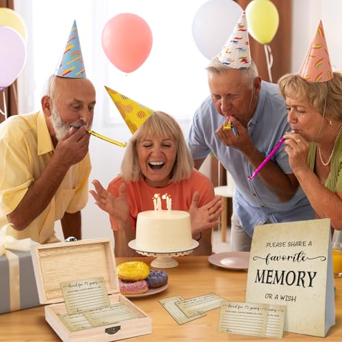 75th Birthday Party Share a Memory Set, 1951 Birthday Gifts for Women Men, 1951 Wooden Share A Memory Box with Memory Sign and 50 Pcs Memory Cards, 1951 Birthday Gifts, 75th Birthday Party Decorations - style: 75-1951