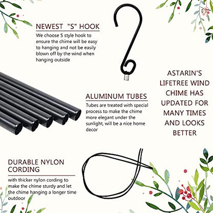 Astarin's Tree of Life Wind Chimes 36in Outdoor Garden Gift for Grandma Mom - color: Black