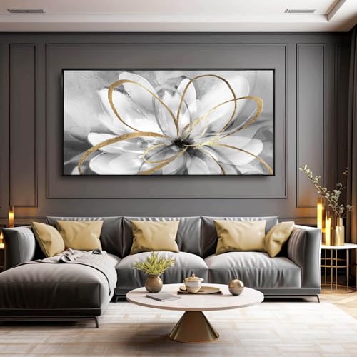 Kureful Botanical Canvas Wall Decor Abstract Floral Wall Art for Home Grey Artwork Contemporary Wall Painting for Office Large Size 29"x 58" Poster - color: White, size: 58"L x 29"W