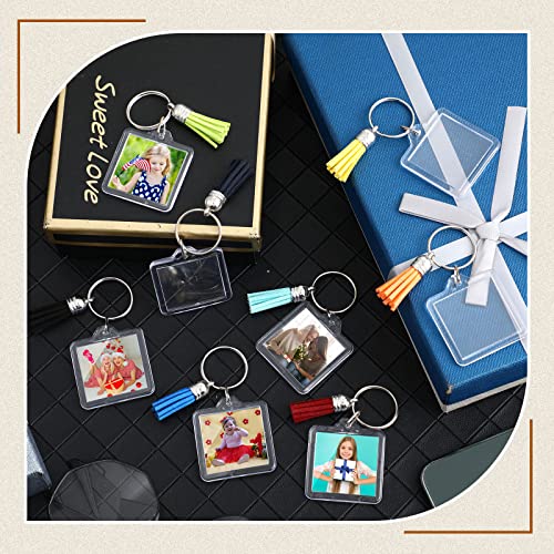 Yaomiao Acrylic Photo Keychain with Tassel Clear Blank Custom Keychain Frame Holder Insert Picture Keyring Making Kit - style: Square