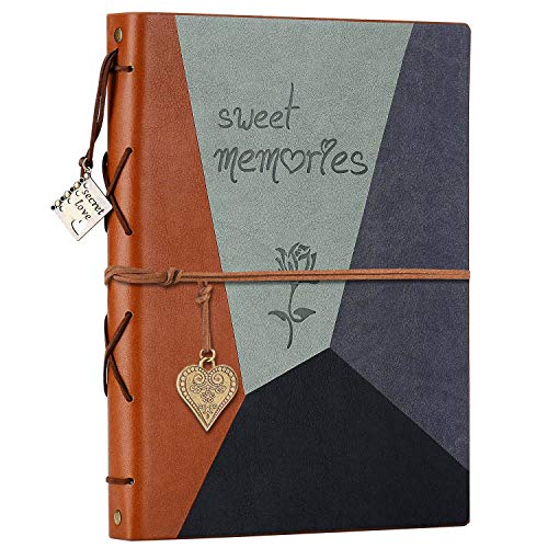 ZEEYUAN Scrap Book Leather Photo Album Family Scrapbook Memory Photo Book 60 Pages, Mothers Day Gift for Mom Mother Scrapbook/Anniversary/Valentines Gifts (Gray) - color: Gray