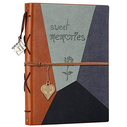 ZEEYUAN Scrap Book Leather Photo Album Family Scrapbook Memory Photo Book 60 Pages, Mothers Day Gift for Mom Mother Scrapbook/Anniversary/Valentines Gifts (Gray) - color: Gray