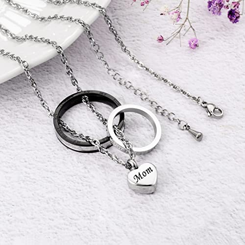 XIUDA Cremation Urn Necklace for Ashes Eternal Memory Carved Keepsake Stainless Steel Urn Jewelry Memorial Ash Holder - color: Silver&Black-MOM