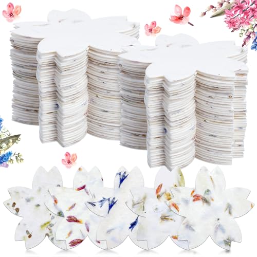 Dunzoom 50 Pcs Plantable Seed Paper Tags Wildflower,Flower Shape | Handmade Recycled with Real Petals, For Wedding Shower Favors Birthday Party, 7 Styles Packets - style: Flower Shape
