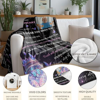 Arovene Ship Next Day, Custom Memorial Blanket with Photo - Printed in USA, A Hug from Heaven Blanket, Personalized Sympathy Gifts for Loss of Loved One Dad Mom Husband Wife Friend Dog Memorial Gifts - color: Style 05