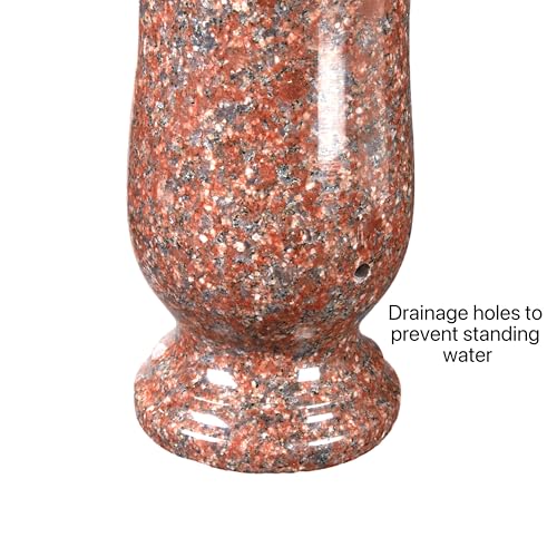 Granite Memorial Cemetery Vase, 10" Height | Grave Decoration, Headstone Flower Holder, Drain Hole