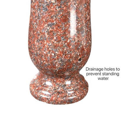 Granite Memorial Cemetery Vase, 10" Height | Grave Decoration, Headstone Flower Holder, Drain Hole