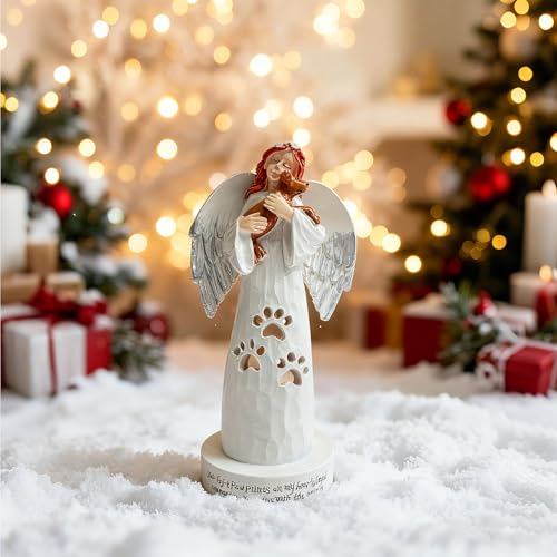 Pet Angel Statue with Candle Holder, Resin Pet Remembrance Decor, Dog and Cat Keepsake Figurine for Shelf, Table or Home Display