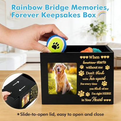 Rainbow Bridge Pet Memorial Gifts LED Light Dog Cat Urns with Photo Frame | Personalized Pet Memory Box Keepsake for Ashes for Sympathy, Bereavement, Remembrance