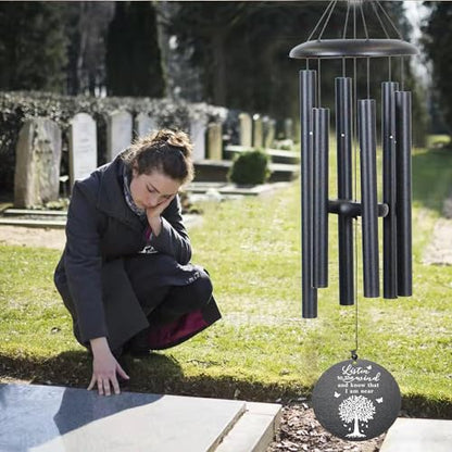 Sympathy Wind Chimes with Engraved Tree of Life, 32" Memorial Wind Chimes for Loss of a Loved One Prime,Memorial/Sympathy/Remembrance Gifts,Wind Chimes for Outside Garden & Home Decor (Black)