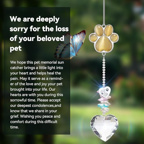 Dog Memorial Gifts, Pet Memorial Suncatcher, Loss of Dog Sympathy Gift - color: Amber-hued