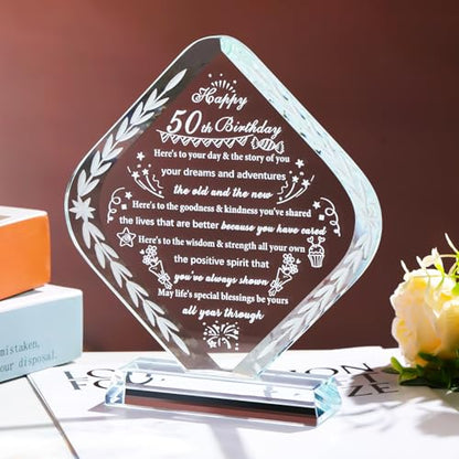 YWHL 50th Birthday Gifts for Women Men Unique Crystal Keepsakes Gifts for 50 Years Old Idea for Mom Dad Happy 50th Birthday Decorations - style: 50th Birthday Gifts