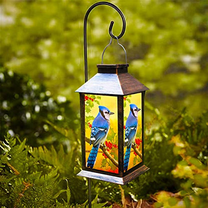Solar Lanterns Outdoor Hanging Blue Jay Solar Lights Decorative for Garden Patio Porch and Tabletop PVC Waterproof LED Lantern (1pack)… - style: Art Deco