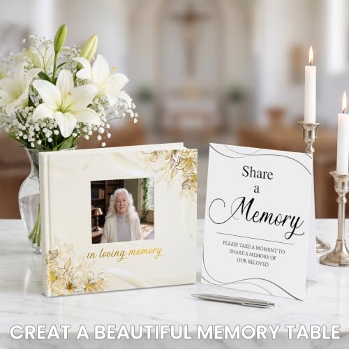 Funeral Guest Book, in Loving Memory Sign in Book with Photo Slot - color: Beige Photo