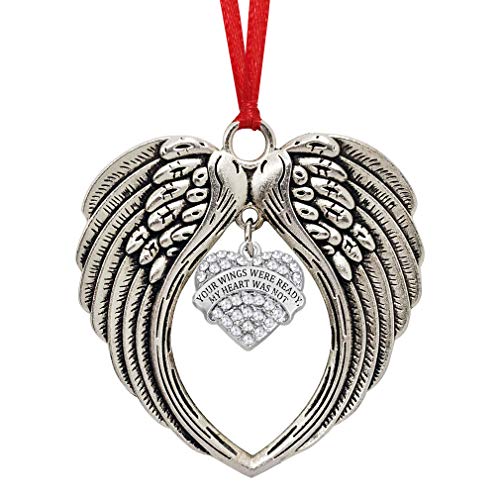 Memorial Gifts, Remembrance Sympathy Gifts for Loss of Loved One Silver Angel Wings Christmas Ornament, Your Wings were Ready But My Heart was Not Decoration