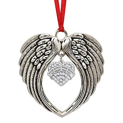 Memorial Gifts, Remembrance Sympathy Gifts for Loss of Loved One Silver Angel Wings Christmas Ornament, Your Wings were Ready But My Heart was Not Decoration