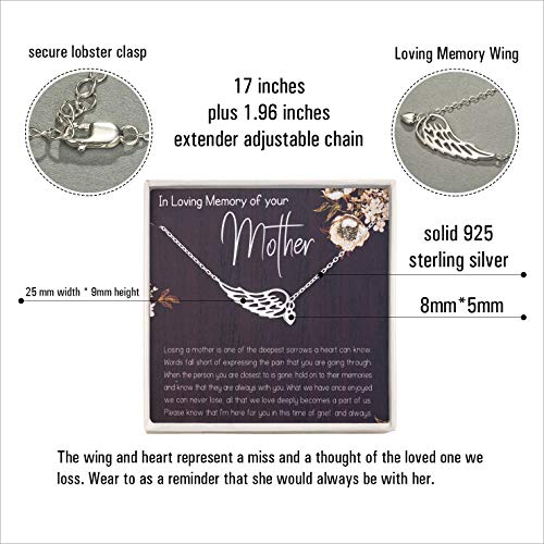 RareLove Memorial Gifts for Loss of Mother Angel Wing Necklace | Sterling Silver Heart Pendant Necklace Sorry for Your Loss Sympathy Gifts Bereavement Condolence Remembrance Gift