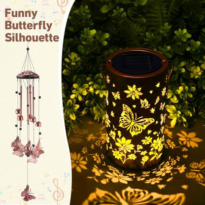 Retisee Butterfly Solar Wind Chimes Outdoor Metal Butterfly Gifts Solar Light Windchimes Outside Indoors Christmas Decoration Birthday Gift for Home Lawn Porch Patio Garden Yard - style: Butterfly