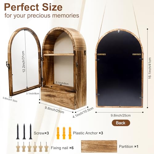10 x16 Shadow Box Frame, Sturdy Rustic Memory Display Case with Linen Back and Drawer, Picture Frame Wedding Bouquet Memorabilia Medals Photos - size: 10*16 Inch