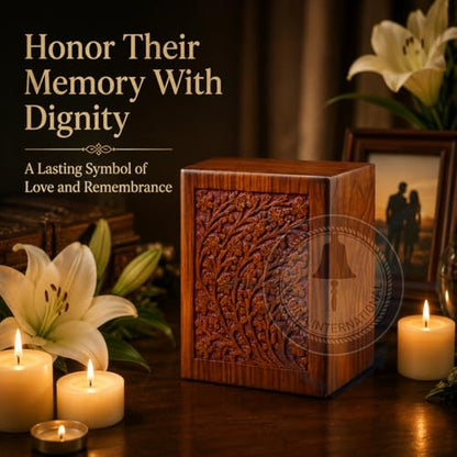 Artisans Crafted Premium Rosewood Decorative Hand Carved Wooden Urns | Carved with Precision | Memorial Wooden Urns for Loved Ones | Nagina International (X-Large) - size: X-Large