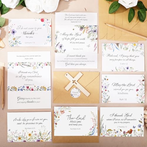Affrolling 50 Pcs Christian Thank You Cards Bulk with Envelopes Stickers - style: Wildflower