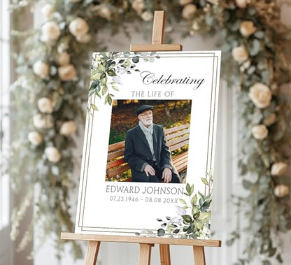 Custom Funeral Welcome Sign with Photo, Memorial Yard Sign, Celebration of Life Welcome Board, Personalized Remembrance Sign for Funeral Service - CCTC13 - color: Background #13