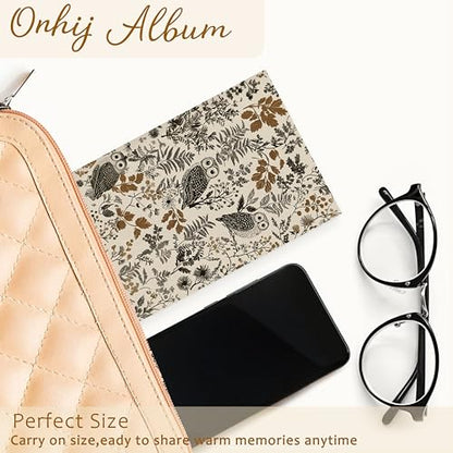Boho Owl Botanical Photo Album 4x6 Hold 36 Photos, Neutral Nature Floral Plant Owl Small Photo Album Picture Memory Book Keepsake for Family Anniversary Travel Vacation - color: Owl