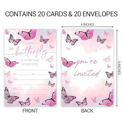20 Butterfly Baby Shower Invitations, for Girls (050)