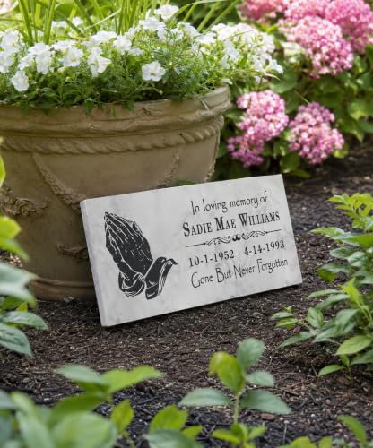 Personalized Prayer Hands Memorial Stone – Custom Marble Sympathy Plaque – In Loving Memory Bereavement Gift - color: Prayer Hands