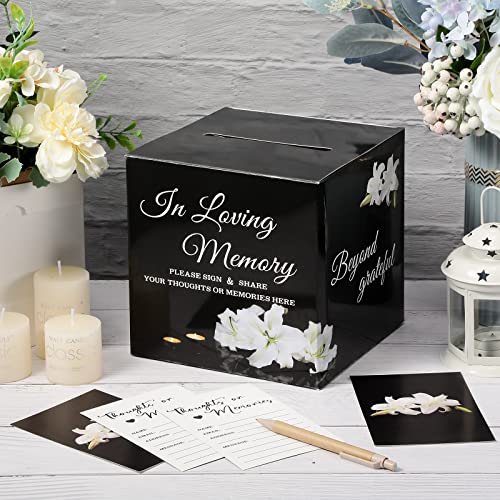 Fainne 50 Pcs Lily Share a Memory Cards with Celebration of Life Box Funeral Advice Cards Thank You Sympathy Holder Box Decor for Guest Funerals Memorial Service Farewell Remembrance Party Supplies - style: Lily