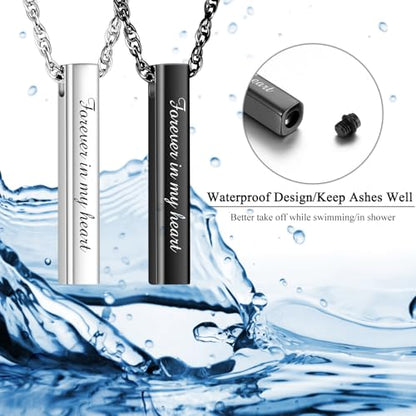 abooxiu Urn Necklace for Human Ashes Cremation Jewelry for Ashes Stainless Steel Keepsake Ashes Necklace Memorial Urn Jewelry Pendant for Women Men - Forever in my heart - style: Silver&Black-engraving