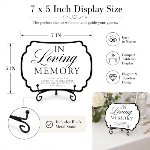 Wedding Table Sign - In Loving Memory - with Metal Stand, Wooden Reception Decor, 5x7 Inch Wedding Signs for Memory Table, Wedding Party, Pet Souvenirs, and other decorations & accessories (White)- 06