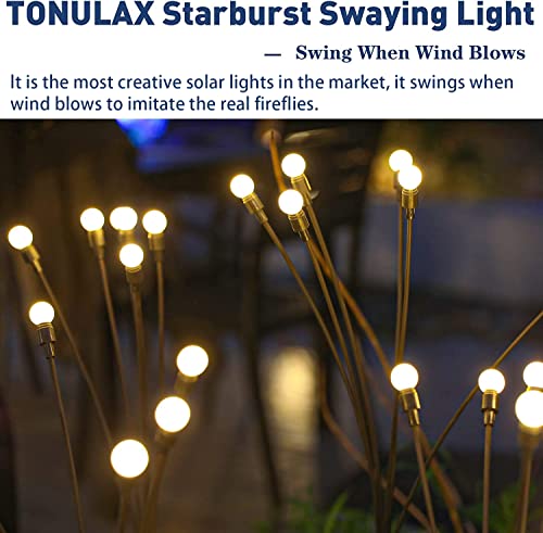 TONULAX Solar Garden Lights - Upgraded Solar Swaying Light, Sway by Wind, Outdoor Lights, Yard Patio Pathway Decoration, High Flexibility Iron Wire & Heavy Bulb Base, Warm White(2 Pack) - size: 2 Pack
