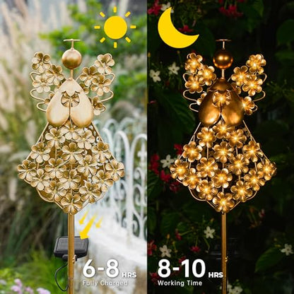WSgift Angel Solar Stake Light Outdoor Warm White LED Bronze Metal Stake for Garden Cemetery Remembrance - color: Bronze