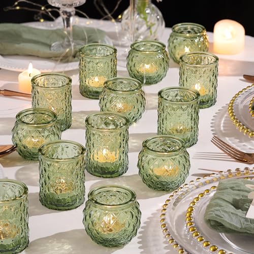 NITIME 36Pcs Assorted Green Votive Candle Holders, Tea Lights Candle Holder for Table Centerpiece, Green Candle Holders for Wedding, Bridal Shower and Tea Party Decorations - color: Green