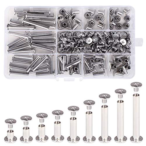 Chicago Binding Screws Assorted Kit,90 Sets 304 Stainless Steel Phillips Chicago Screw Binding Post Screw Kit for DIY Leather Decoration Scrapbook Photo Albums Bookbinding(9 Sizes)