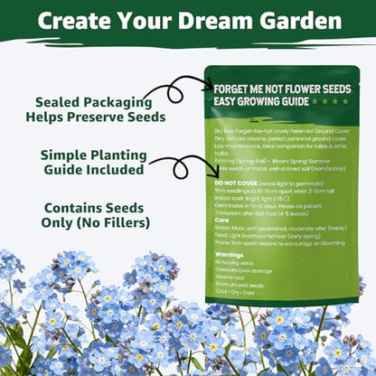 5600+ Forget Me Not Seeds for Planting, Easy to Grow Blue Forget-Me-Not Flowers, Perennial Wildflower Seeds for Ground Cover, Borders & Pollinator Gardens - size: 0.7 oz