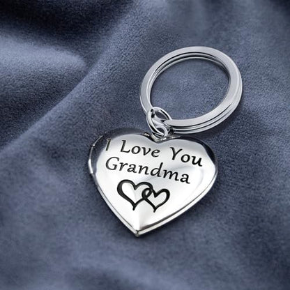 PHOCKSIN Silver Heart Locket Keychains for Women Gold Custom Locket Key Chain Personalized Picture Locket for Birthday Gifts - color: #09 Heart Silver Grandma, style: Regular(no Customize)