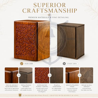 Artisans Crafted Premium Rosewood Decorative Hand Carved Wooden Urns | Carved with Precision | Memorial Wooden Urns for Loved Ones | Nagina International (X-Large) - size: X-Large