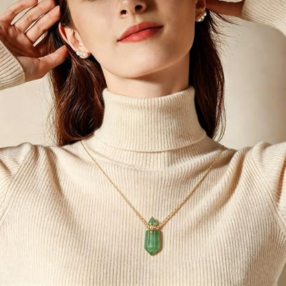 RIPFEVURN Cremation Jewelry Urn Necklaces for Ashes for Women Men Natural Crystal Stone Urn Locket Gemstone Human Ashes Keepsake Pendant - color: Green