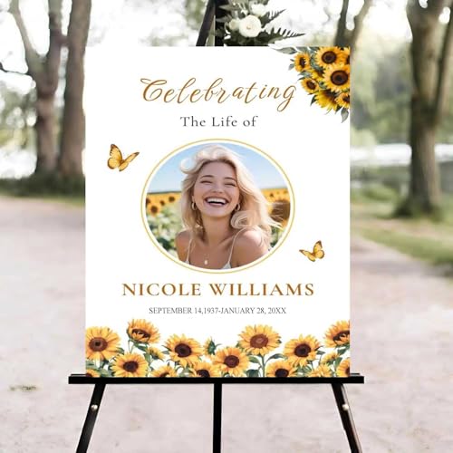 Celebration of Life Welcome Sign, Editable Sunflower Funeral Welcome Sign, in Loving Memory Sign, Celebration of Life Funeral Sign, Celebration of Life Sign, Funeral Photo Sign #Ki12 - color: Version #25