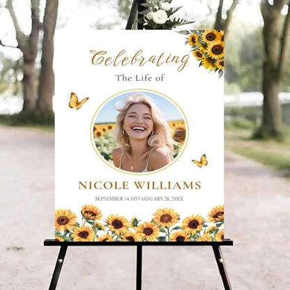 Celebration of Life Welcome Sign, Editable Sunflower Funeral Welcome Sign, in Loving Memory Sign, Celebration of Life Funeral Sign, Celebration of Life Sign, Funeral Photo Sign #Ki12 - color: Version #25