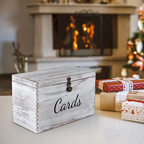 MDLUU Wood Wedding Card Box, Rustic Wedding Money Case with Lock, Envelope Holder Card Receiving Box for Reception, Birthday Party (White) - color: White