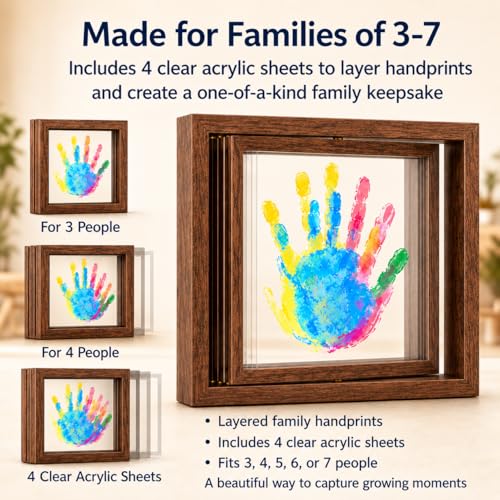 Family Handprint Frame Kit, Dual Rotating Photo & Handprint Display, DIY Keepsake Craft with Wooden Frame, Non-Toxic Paints, Baby Hand & Footprint Kit, Gift for Grandparents & New Parents (Brown) - color: Brown Frame, size: Dual Spin - Handprint & photo