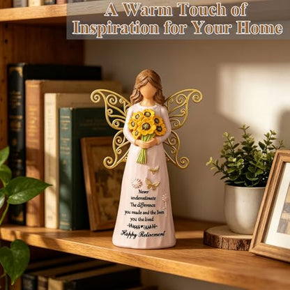 Retirement Gifts for Women- 5.5" Angle Figurine with Gold Butterfly Wings | Happy Retirement Gift for Woman Coworker Teacher Nurses Friend, Resin Hand-Painted Angle Statue Home Decor - style: Retirement