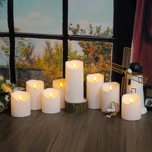 Nimiko Flameless Candles with Remote, Battery Operated Flickering Flameless Candles, LED Candles with Timer 2/4/6/8H, with Realistic LED Candles Set of 9 (D3 x H 3" 4" 5" 6" 7") (White) - color: White