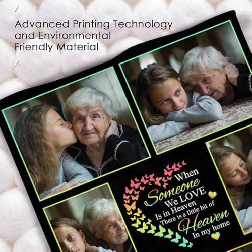 Custom Memorial Blanket Gifts When Someone We Love is in Heaven There's a Little Bit of Heaven in My Home Personalized Photo Collage Blankets with Name Loss Sympathy Blanket for Loss of Dad Mom - color: No.1