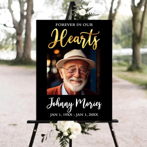 Custom Black Gold Funeral Welcome Signs, Celebrating The Life Of Yard Sign | Funeral Decorations, Celebrating The Life Of Sign, Plastic Sign Memorial Decorations, Memory Signs For Funerals - color: Version#2