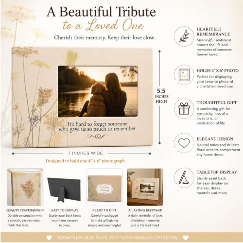 Memorial Picture Frame for Loss of Loved One – "It's Hard to Forget Someone Who Gave Us So Much to Remember" – Bereavement Gift, Sympathy Picture Frame, In Loving Memory Keepsake, Holds 4x6 Inch Photo - size: Not custom