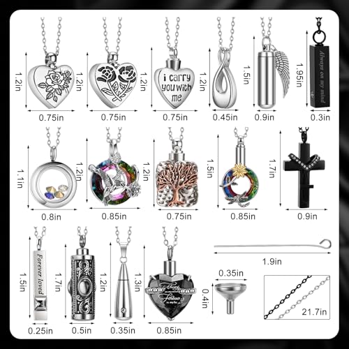 Ecation 15 Pcs Urn Necklace for Ashes Women Cremation Jewelry - color: Black